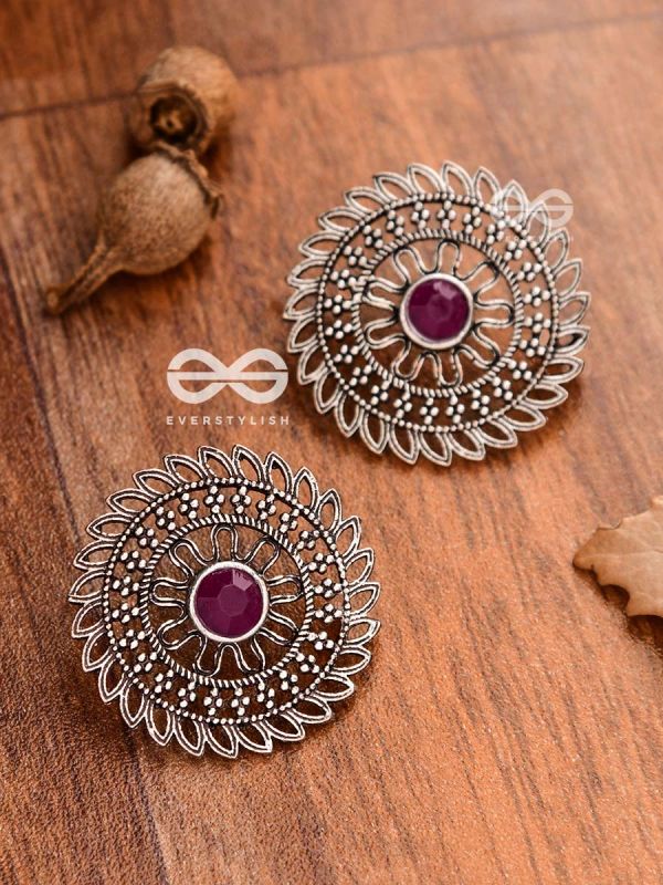  The Elegant Mesh Studs (Ruby Red) - The Embellished Oxidised Collection  