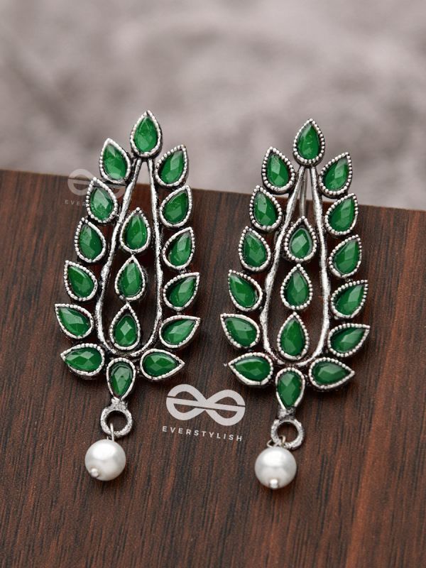 The Shimmering Leaves (Emerald Green)- Embellished Oxidised Earrings