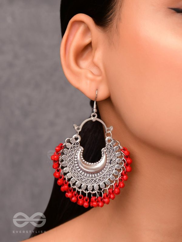 The Motif Moon Chandbali Earrings (Red) - The Boho Basics