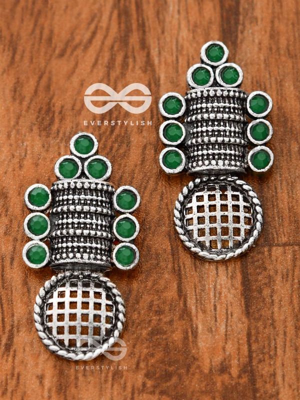 God in the Details (Emerald Green) - Embellished Oxidised Studs