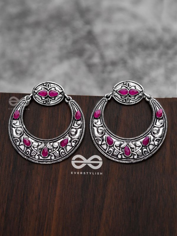 The Elegant Desire (Ruby Red) - Embellished Oxidised Earrings
