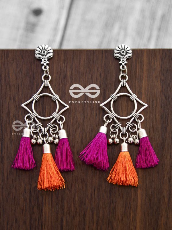 The Geometric Tasseled Elegance (Orange-Pink) - Casual Danglers