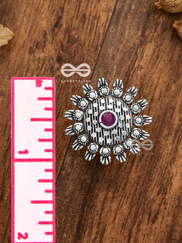 The Bohemian Intricate Sun (Ruby Red) - Embellished Oxidised Studs