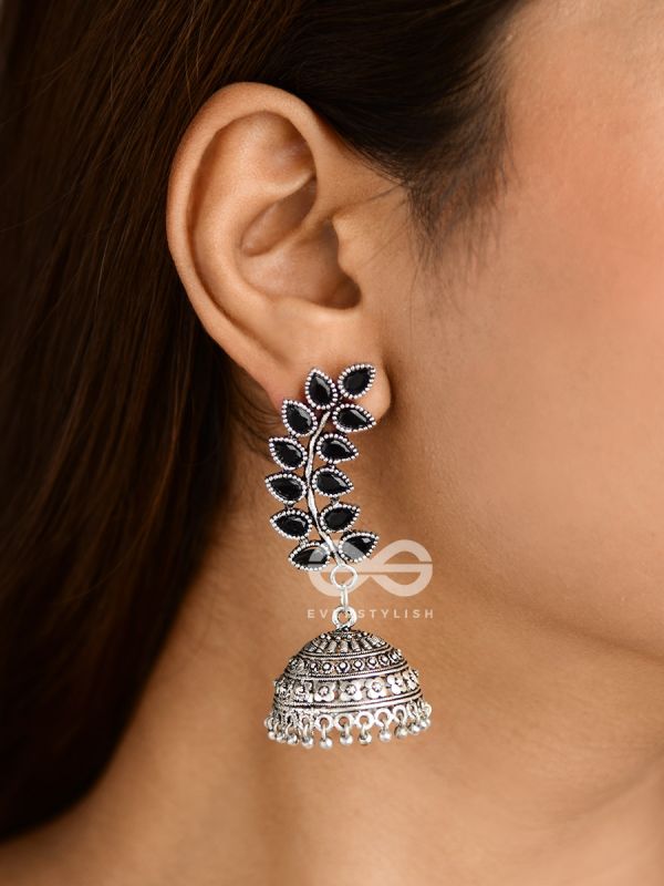 The Elegance of Nature (Onyx Black) Jhumkas - Embellished Oxidised Collection