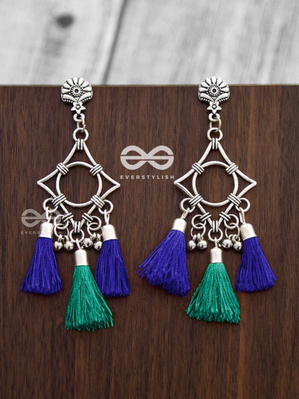 The Geometric Tasseled Elegance (Blue-Green) - Casual Danglers