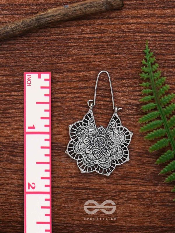 The Intricate Flower Danglers (Silver) - Oxidised Boho Earrings