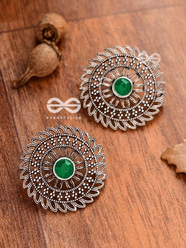The Elegant Mesh Studs (Emerald Green) - The Embellished Oxidised Collection