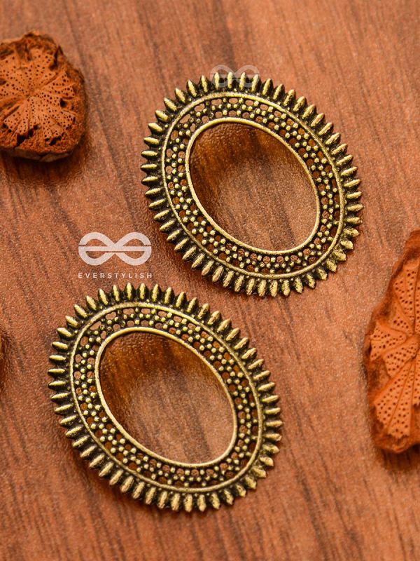 The Little Bohemian Oval Studs(Golden) - Oxidised Boho Earrings