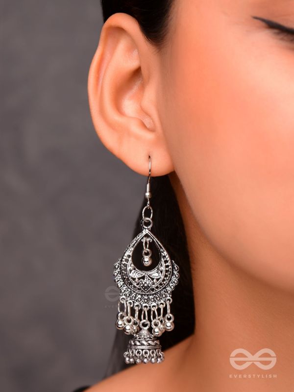 The Droplet Artwork Jhumkis - Oxidised Boho Earrings