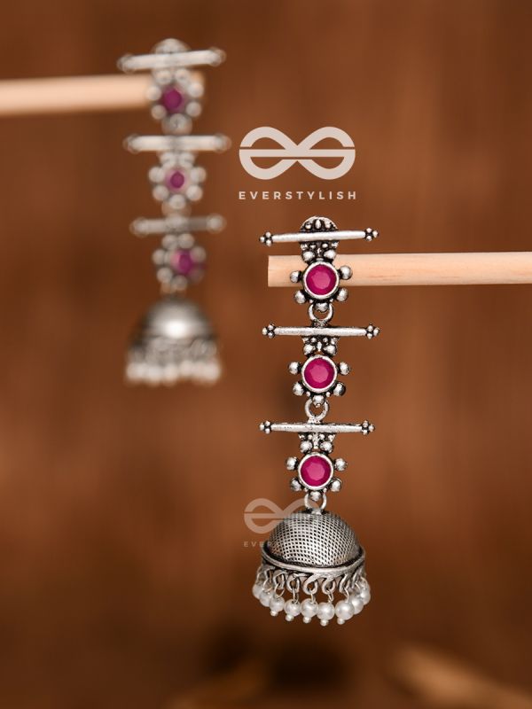 The Elegant Delight - Triple Layered Jhumkas (Ruby Red)