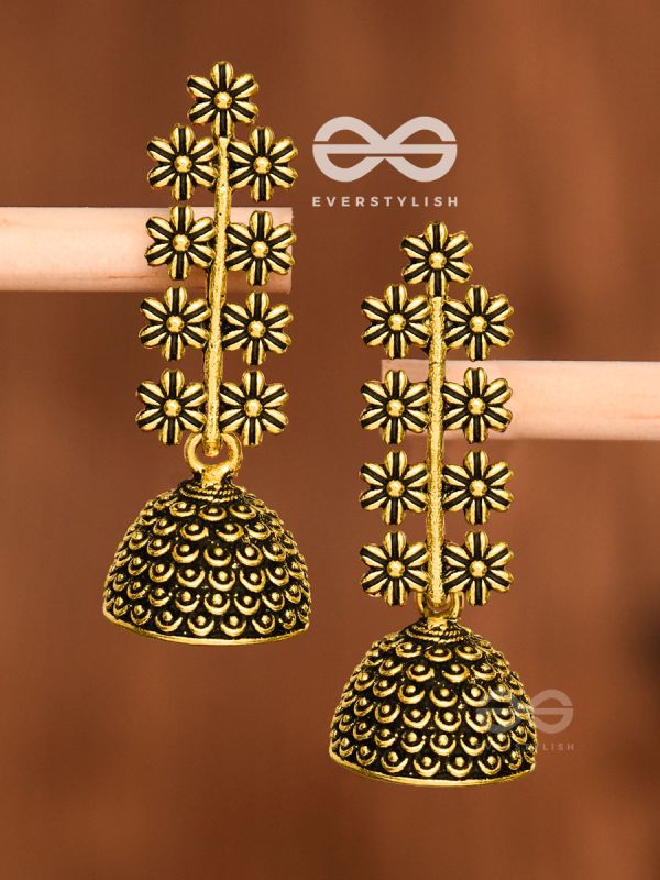 The Floral Branch Jhumkis (Golden) - Tiny Trinket Earrings