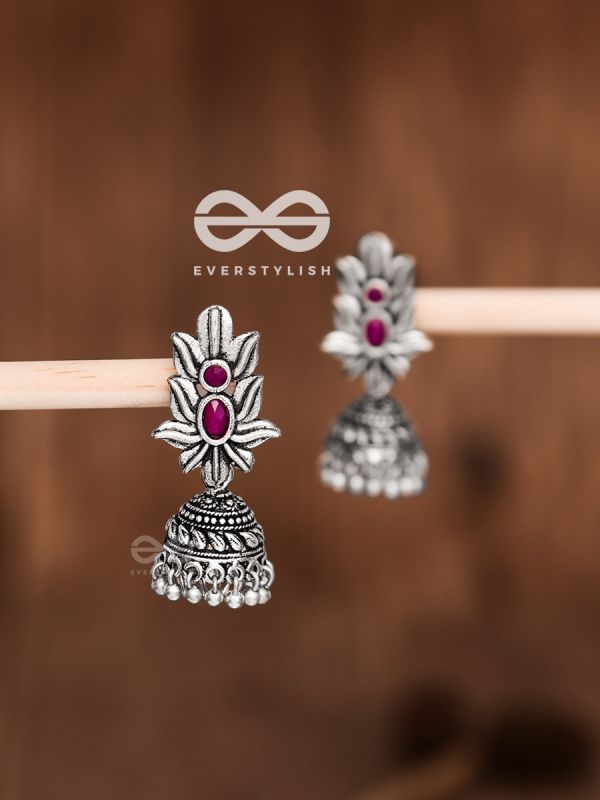 The Little Layered Jhumki (Ruby Red) - Embellished Oxidised Collection