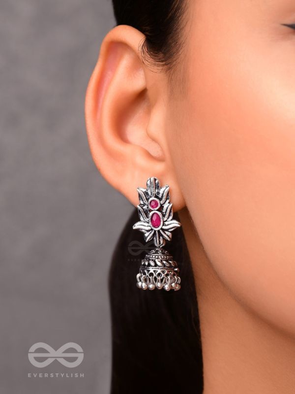 The Little Layered Jhumki (Ruby Red) - Embellished Oxidised Collection