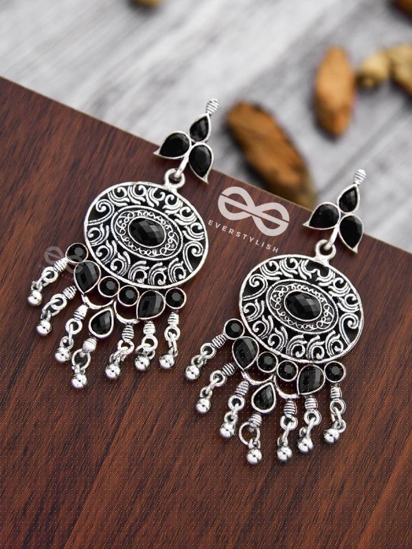 The Playful Elegance - Embellished Oxidised Earrings (Onyx Black)