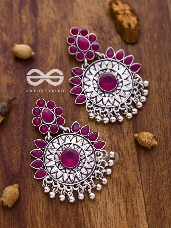 The Woman of Wonder - Embellished Oxidised Earrings (Ruby Red)
