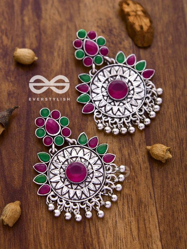 The Woman of Wonder - Embellished Oxidised Earrings (Ruby Emerald)
