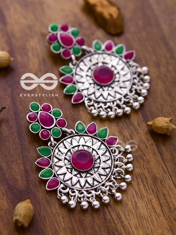 The Woman of Wonder - Embellished Oxidised Earrings (Ruby Emerald)