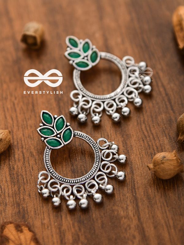 A touch of Bohemian Elegance (Emerald Green) - Embellished Oxidised Earrings