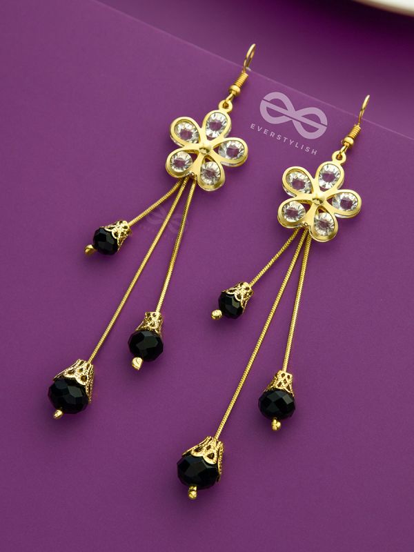 The floral augmented charm- Golden dangler earrings