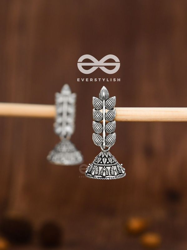 The Elegant Leaf Intricate Peacock Jhumkis - Oxidised Boho Earrings