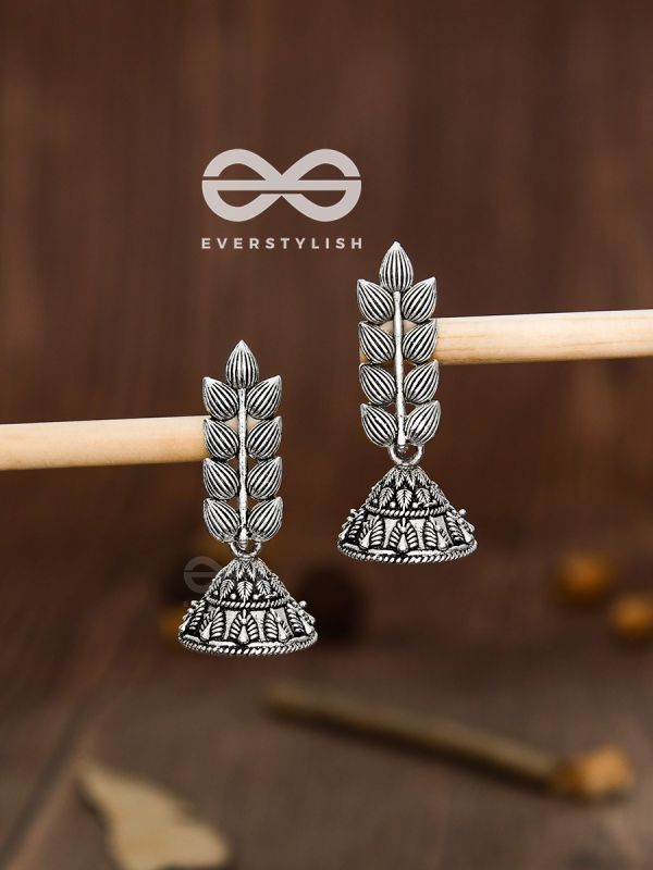 The Elegant Leaf Intricate Peacock Jhumkis - Oxidised Boho Earrings