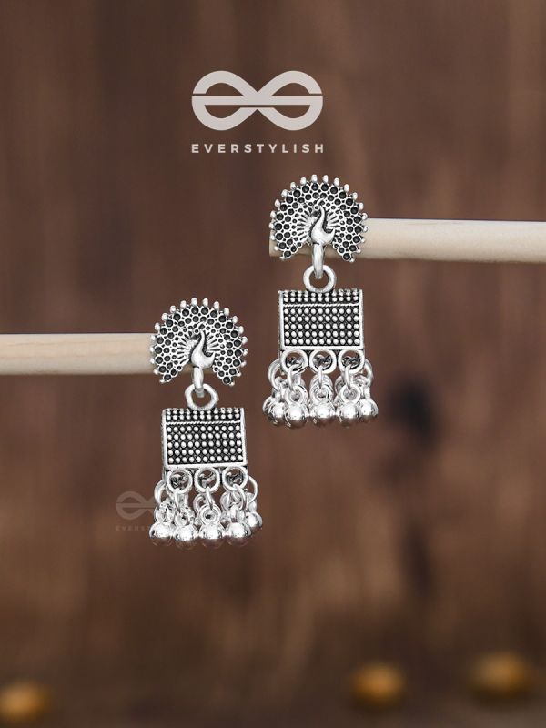 The Fanning Peacock Cylindrical Jhumkis - Tiny Trinket Collection