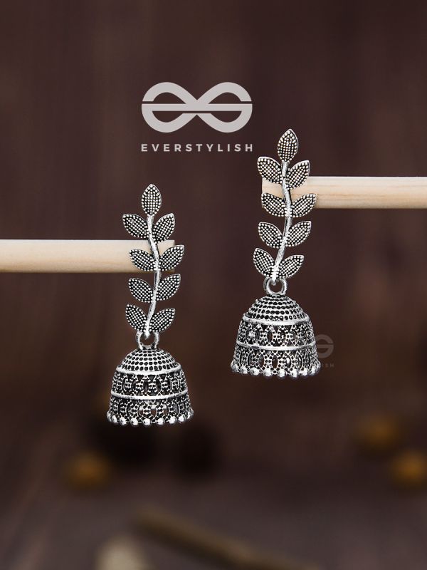 The Bohemian Leaflet Jhumkis - Oxidised Boho Collection