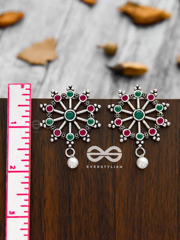 'Steering My Own Ship' - Embellished Oxidised Earrings (Ruby-Emerald)