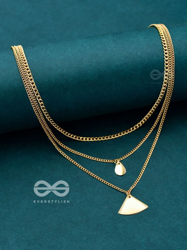 The Elegant Curves  - Golden Triple Layered Statement Neckpiece