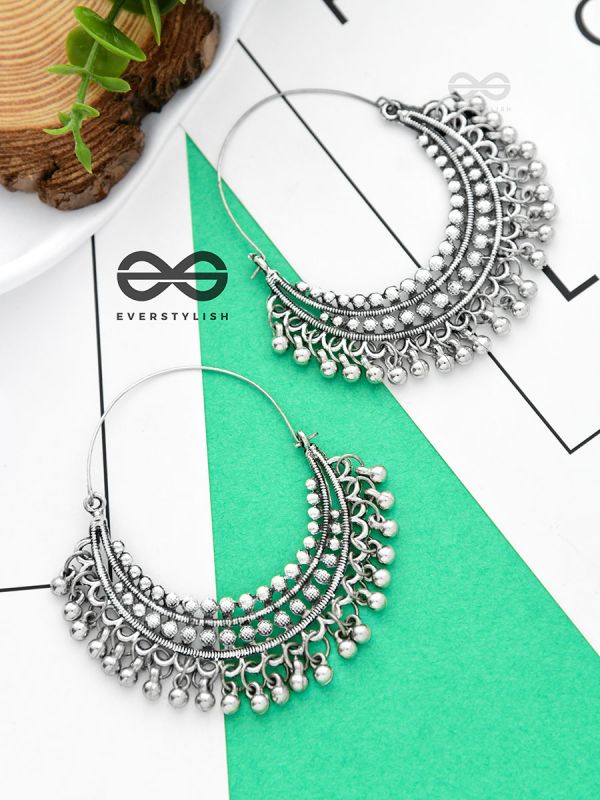 The Dotted Dangling hoops - Oxidised Boho Earrings
