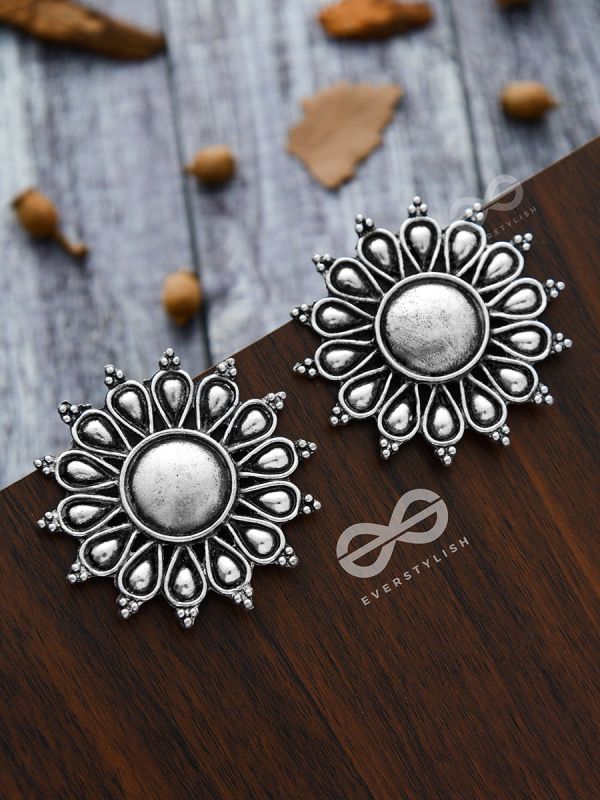 The Bohemian Sun Studs - Oxidised Boho Earrings