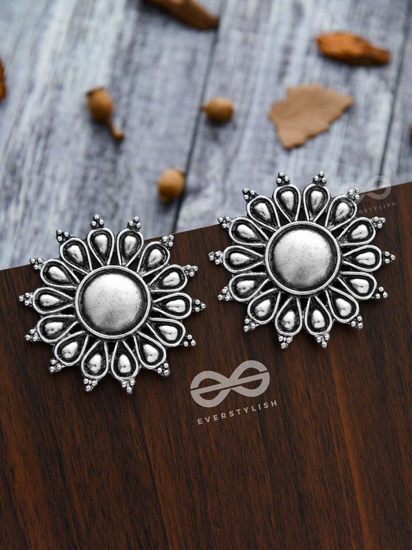 The Bohemian Sun Studs - Oxidised Boho Earrings