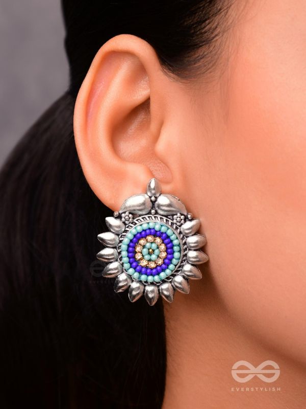 The Cute Artsy Button Studs - Embroidered Oxidised Earrings