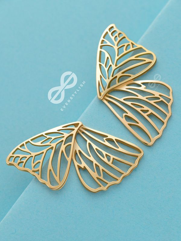 The Glorious Butterflies - Golden Statement Stud Earrings