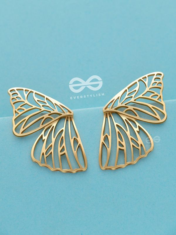 The Glorious Butterflies - Golden Statement Stud Earrings