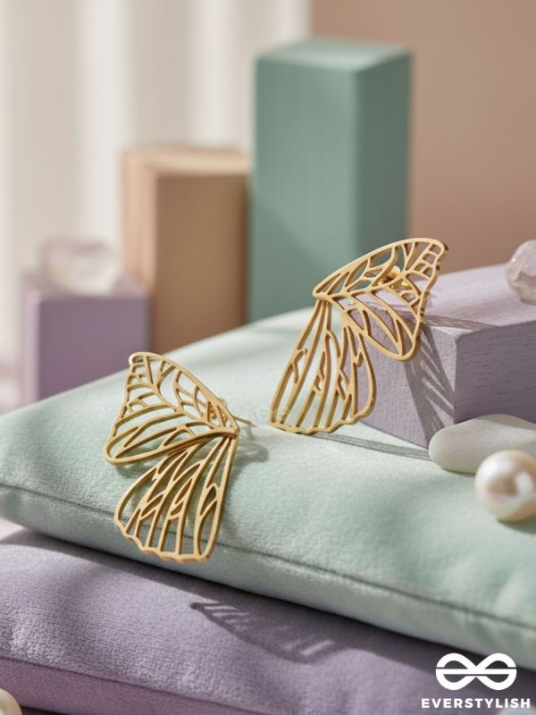 The Glorious Butterflies - Golden Statement Stud Earrings