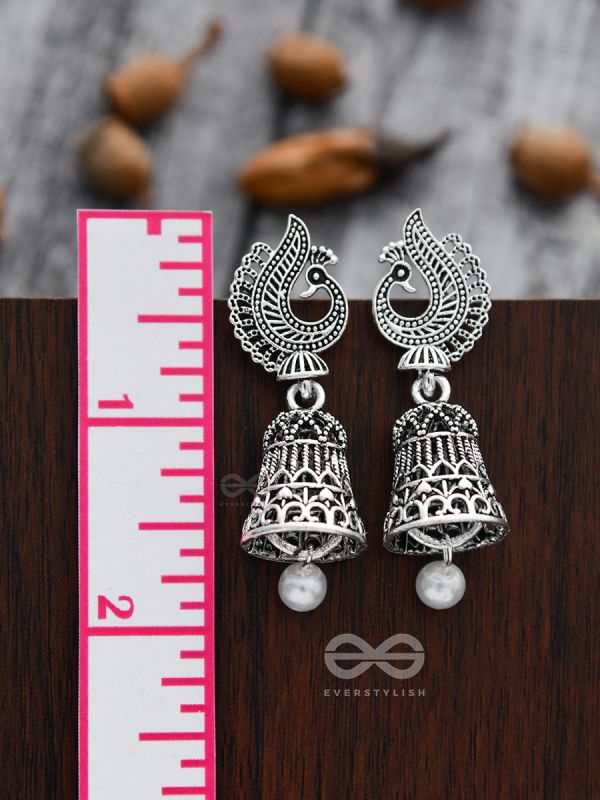 The Mesmerising Peacock Artwork Jhumkis - The Oxidised Boho Collection