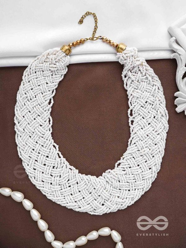 The Beauteous Braided Criss-Cross Beaded Necklace (White)