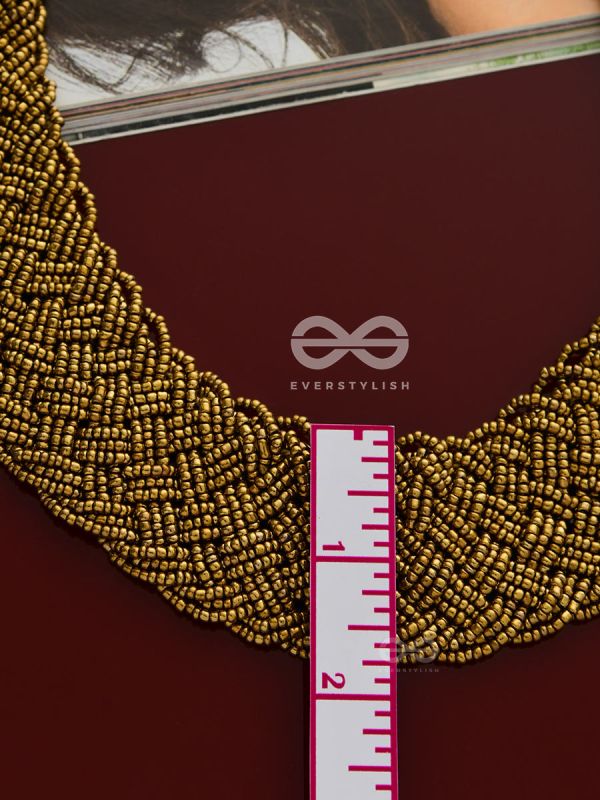 The Beauteous Braided Criss-Cross Beaded Necklace (Golden)