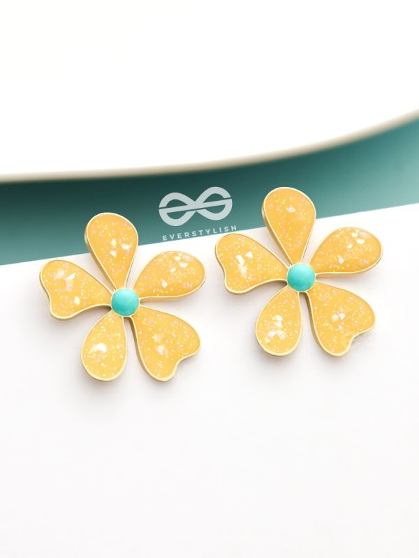 The Delightful Daisies - Statement Enamelled Earrings (Royal Yellow) 