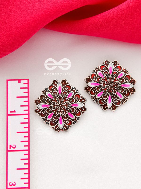 The Alluring Motifs - Statement Meenakari Studs (Burgundy)