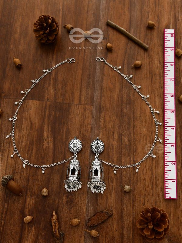 A Divine Allure - Oxidised Silver Earrings with hair Attachement