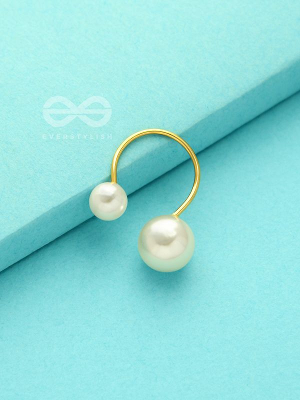 Precarious Pair Of Pearls - Statement Golden Ring