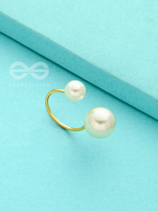Precarious Pair Of Pearls - Statement Golden Ring