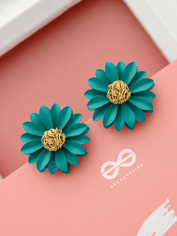 BLOOMING BLOSSOMS - Statement Stud Earrings (Teal)