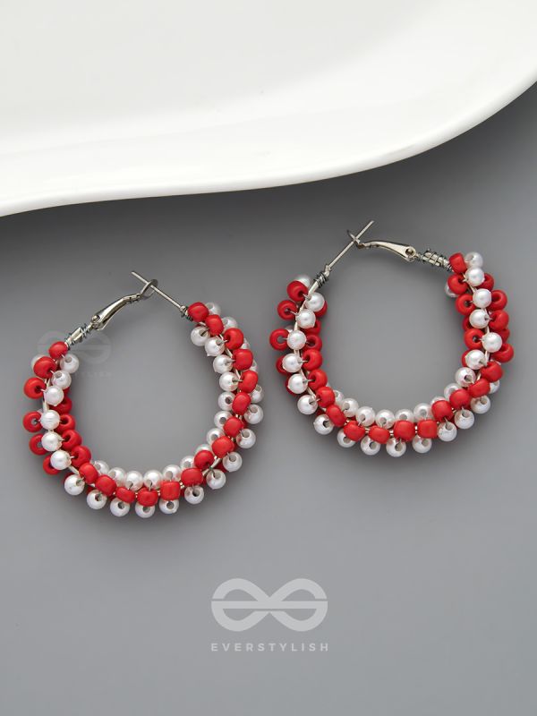 The Beaded Twists - Statement Hoops (Coral - Rose)