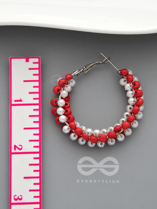 The Beaded Twists - Statement Hoops (Coral - Rose)