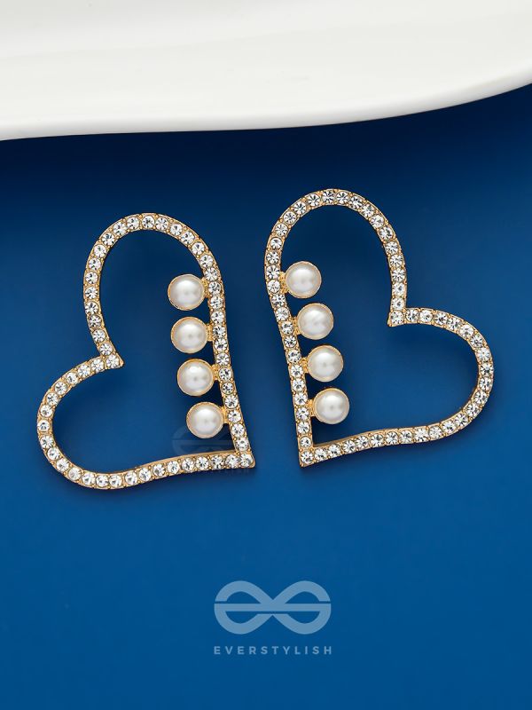 The Heart's Desire- Golden Rhinestones and Pearl Earrings