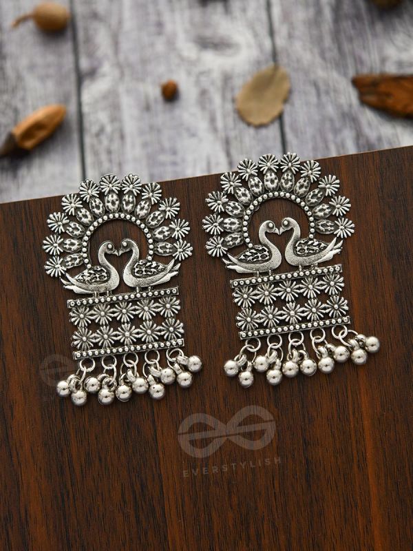 A Peacock's Stolen Kiss- Oxidised Boho Earrings