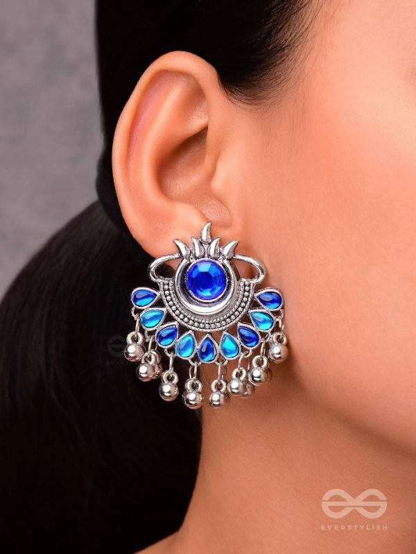 A Bohemian Tale - Embellished Oxidised Earrings (Teal Blue)
